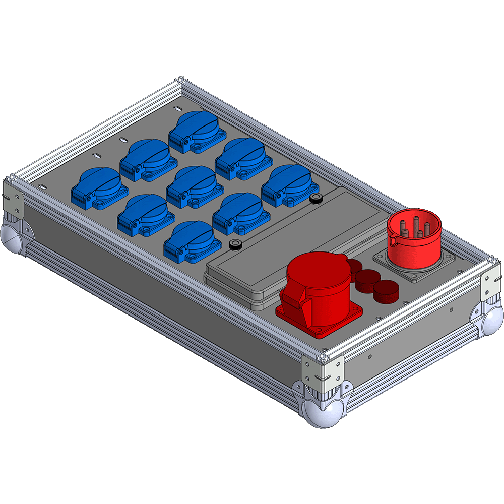 BELBOX BB-3212-1PR, устройство распределительное в кейсе, вход CEE-380В/32А, выход CEE-380В/32A + 9хSCHUKO-220В/16А, индикаторы